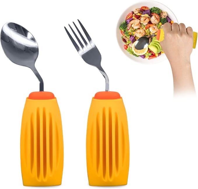 Angled Spoon & Fork Set+Silicone Weighted Cover
